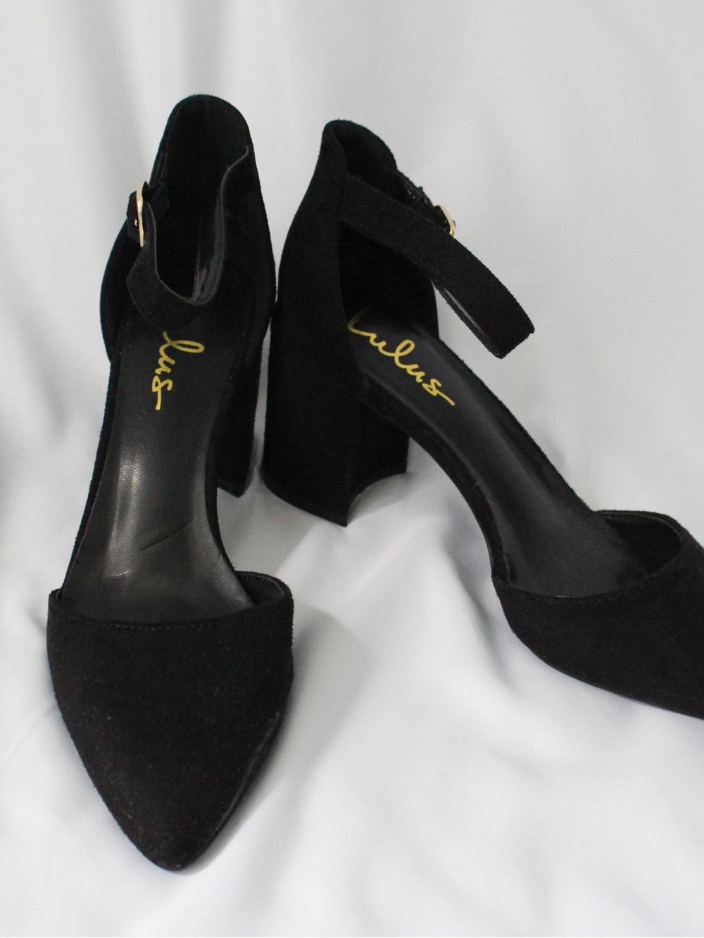 Lulus Black Pointed Toe Ankle Strap Block Heels - Picture 2 of 7